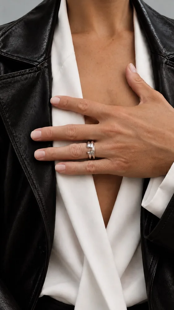 The open version of our Anchor ring. Sharp edges and smooth curves create an interesting look. Layer with other rings or